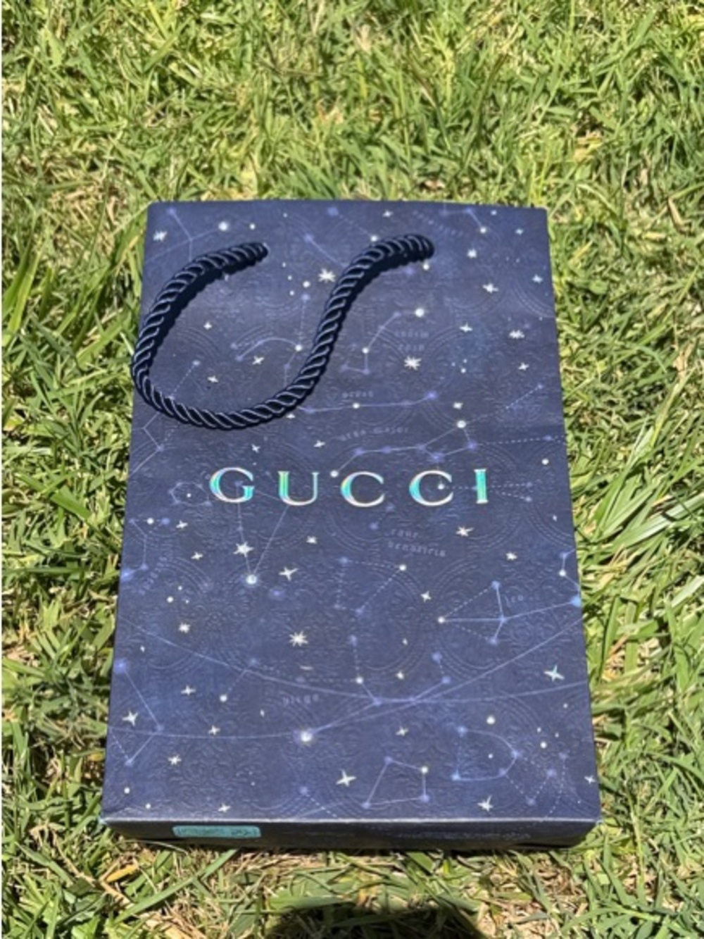 Gucci Holiday Navy Star-Print Shopping Bag with Holographic Logo